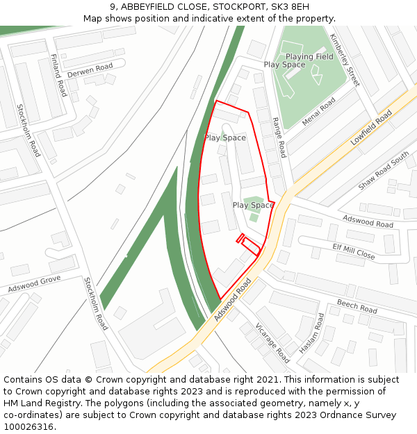 9, ABBEYFIELD CLOSE, STOCKPORT, SK3 8EH: Location map and indicative extent of plot