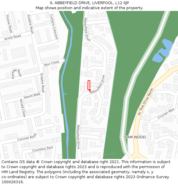 9, ABBEYFIELD DRIVE, LIVERPOOL, L12 0JP: Location map and indicative extent of plot