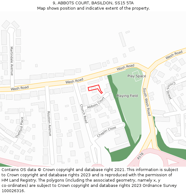 9, ABBOTS COURT, BASILDON, SS15 5TA: Location map and indicative extent of plot