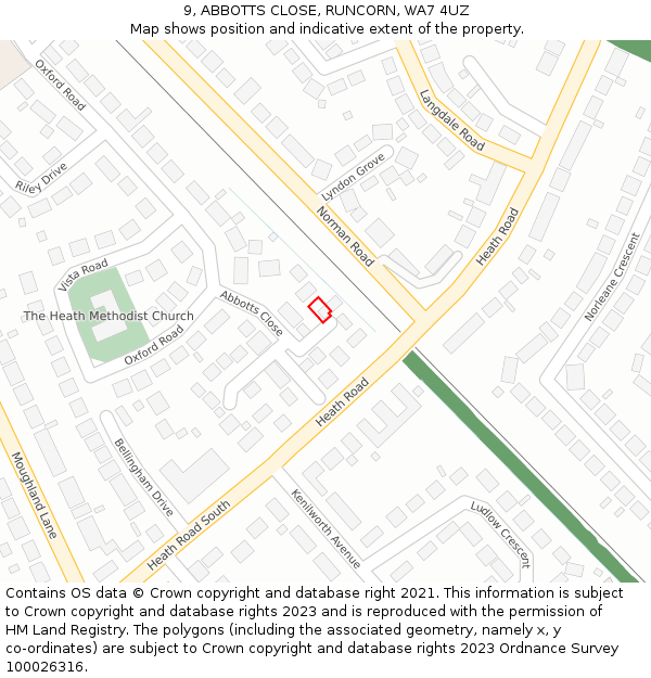 9, ABBOTTS CLOSE, RUNCORN, WA7 4UZ: Location map and indicative extent of plot