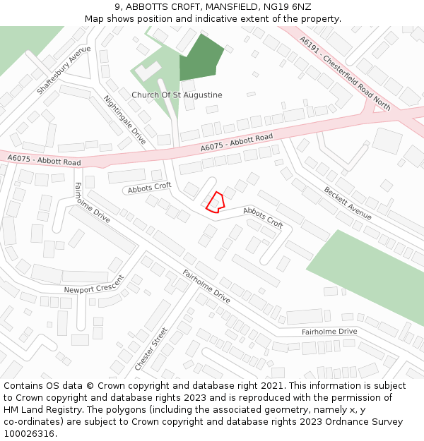 9, ABBOTTS CROFT, MANSFIELD, NG19 6NZ: Location map and indicative extent of plot