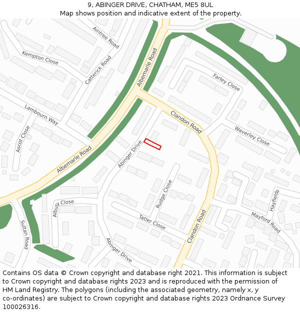 9, ABINGER DRIVE, CHATHAM, ME5 8UL: Location map and indicative extent of plot