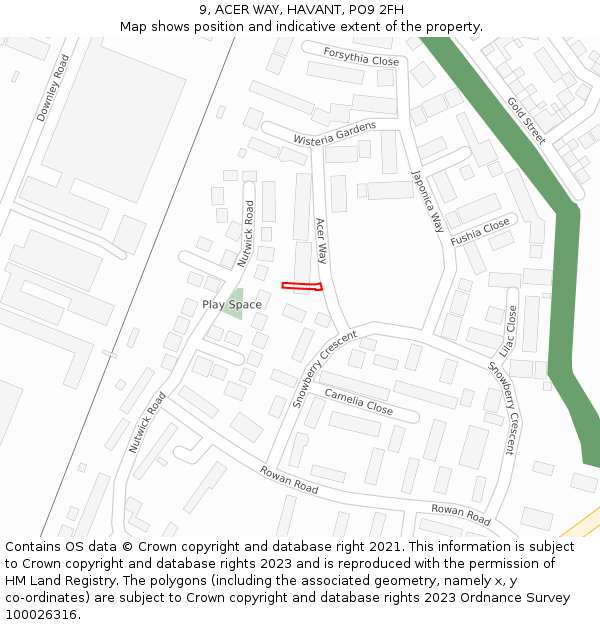 9, ACER WAY, HAVANT, PO9 2FH: Location map and indicative extent of plot