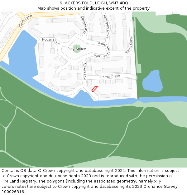 9, ACKERS FOLD, LEIGH, WN7 4BQ: Location map and indicative extent of plot