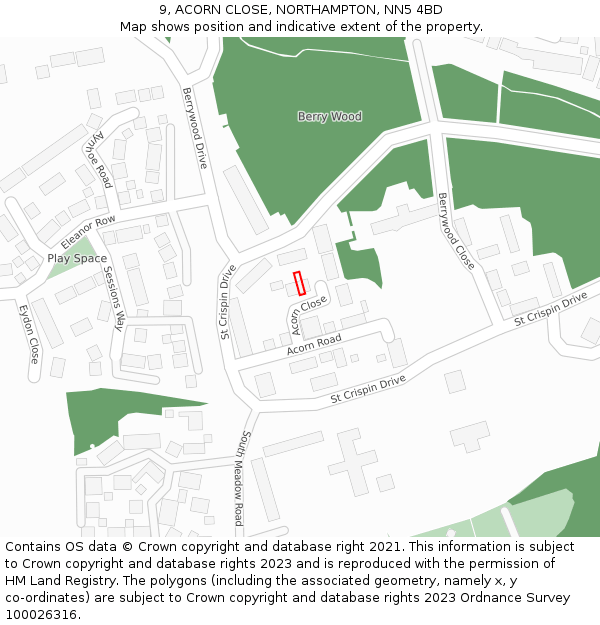 9, ACORN CLOSE, NORTHAMPTON, NN5 4BD: Location map and indicative extent of plot