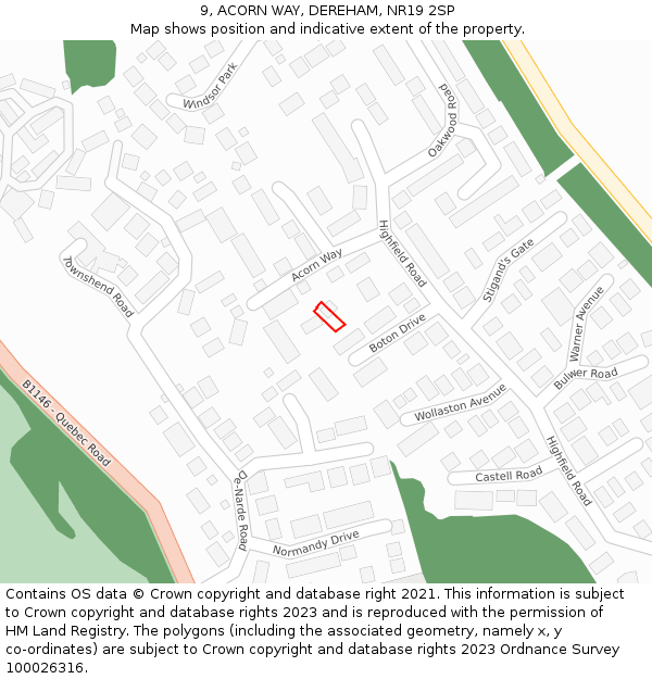 9, ACORN WAY, DEREHAM, NR19 2SP: Location map and indicative extent of plot