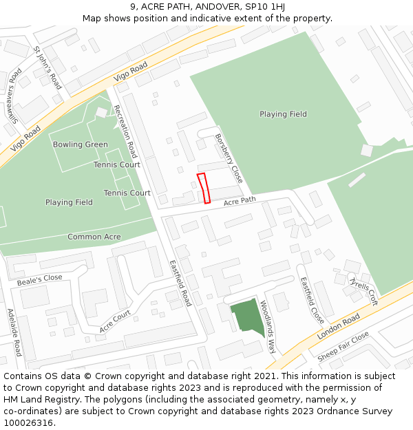 9, ACRE PATH, ANDOVER, SP10 1HJ: Location map and indicative extent of plot