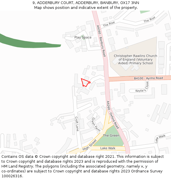 9, ADDERBURY COURT, ADDERBURY, BANBURY, OX17 3NN: Location map and indicative extent of plot