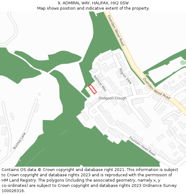 9, ADMIRAL WAY, HALIFAX, HX2 0SW: Location map and indicative extent of plot