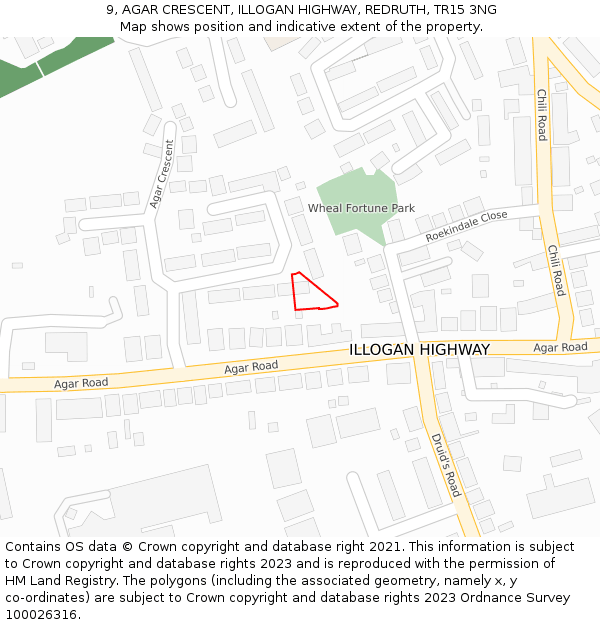 9, AGAR CRESCENT, ILLOGAN HIGHWAY, REDRUTH, TR15 3NG: Location map and indicative extent of plot