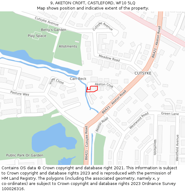 9, AKETON CROFT, CASTLEFORD, WF10 5LQ: Location map and indicative extent of plot