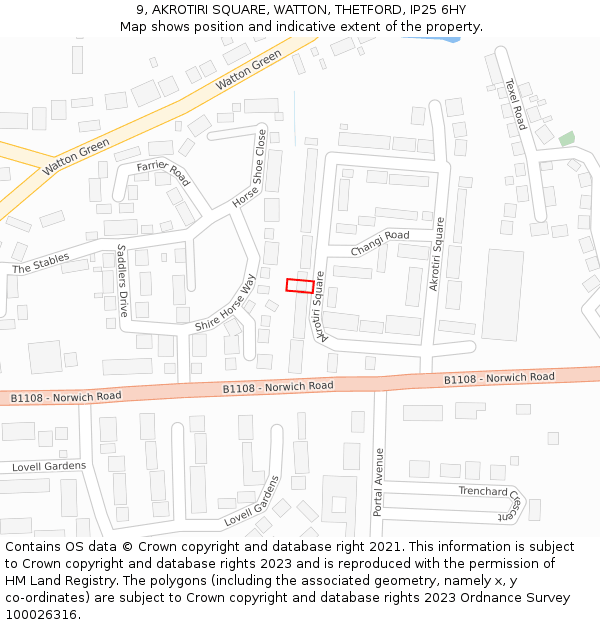 9, AKROTIRI SQUARE, WATTON, THETFORD, IP25 6HY: Location map and indicative extent of plot