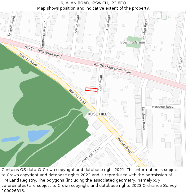 9, ALAN ROAD, IPSWICH, IP3 8EQ: Location map and indicative extent of plot