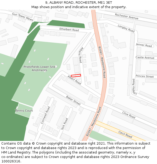 9, ALBANY ROAD, ROCHESTER, ME1 3ET: Location map and indicative extent of plot