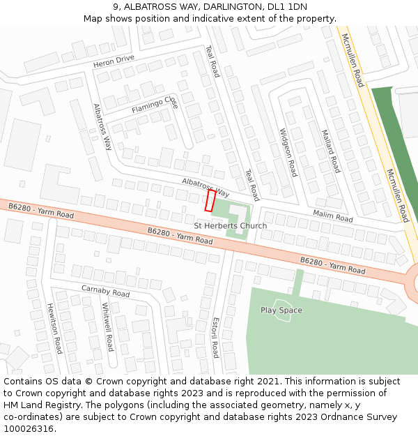 9, ALBATROSS WAY, DARLINGTON, DL1 1DN: Location map and indicative extent of plot