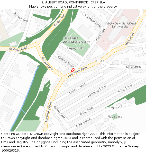 9, ALBERT ROAD, PONTYPRIDD, CF37 1LA: Location map and indicative extent of plot
