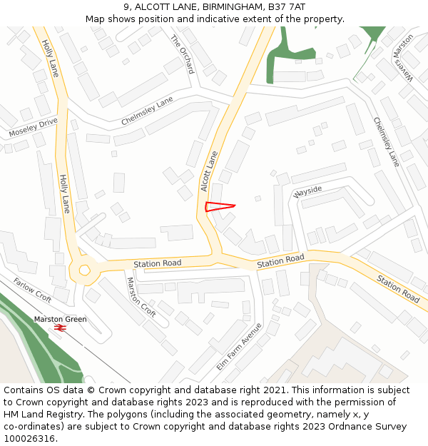 9, ALCOTT LANE, BIRMINGHAM, B37 7AT: Location map and indicative extent of plot