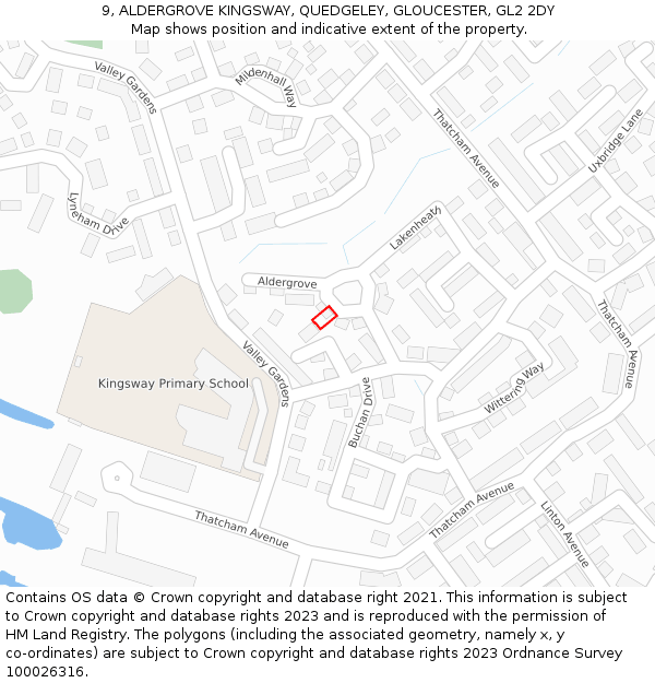 9, ALDERGROVE KINGSWAY, QUEDGELEY, GLOUCESTER, GL2 2DY: Location map and indicative extent of plot