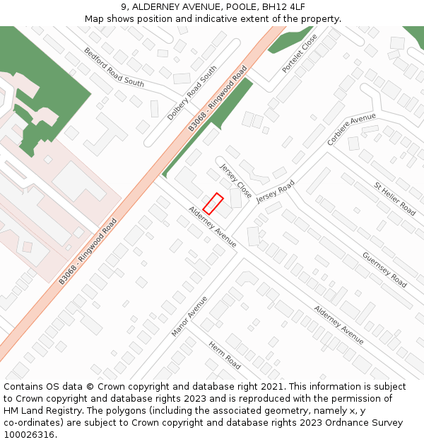 9, ALDERNEY AVENUE, POOLE, BH12 4LF: Location map and indicative extent of plot