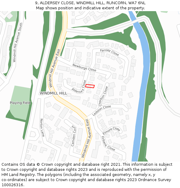 9, ALDERSEY CLOSE, WINDMILL HILL, RUNCORN, WA7 6NL: Location map and indicative extent of plot