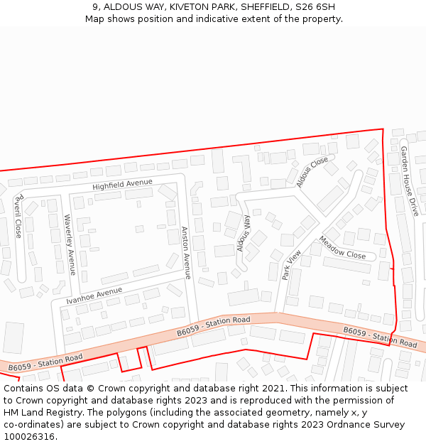9, ALDOUS WAY, KIVETON PARK, SHEFFIELD, S26 6SH: Location map and indicative extent of plot