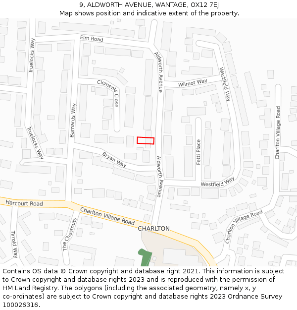 9, ALDWORTH AVENUE, WANTAGE, OX12 7EJ: Location map and indicative extent of plot