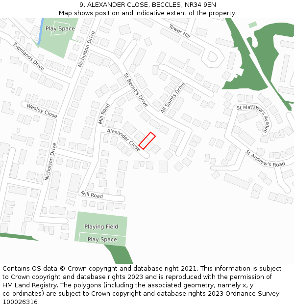 9, ALEXANDER CLOSE, BECCLES, NR34 9EN: Location map and indicative extent of plot