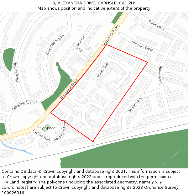 9, ALEXANDRA DRIVE, CARLISLE, CA1 2LN: Location map and indicative extent of plot