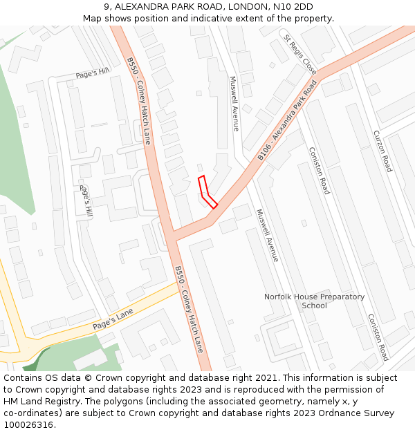 9, ALEXANDRA PARK ROAD, LONDON, N10 2DD: Location map and indicative extent of plot