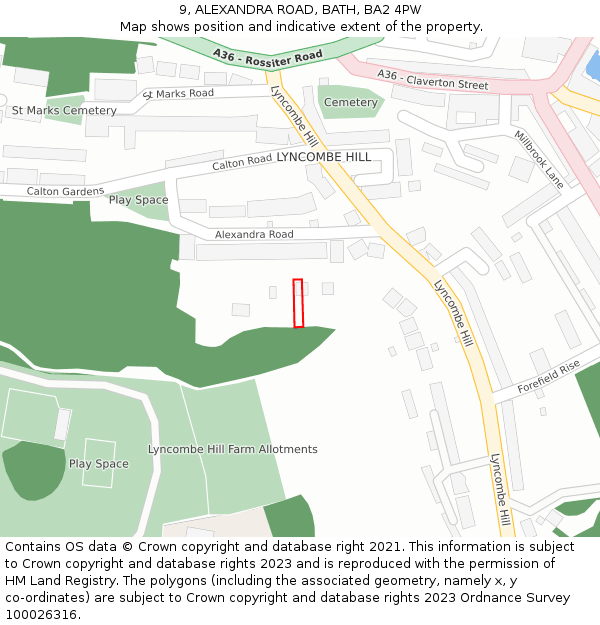 9, ALEXANDRA ROAD, BATH, BA2 4PW: Location map and indicative extent of plot