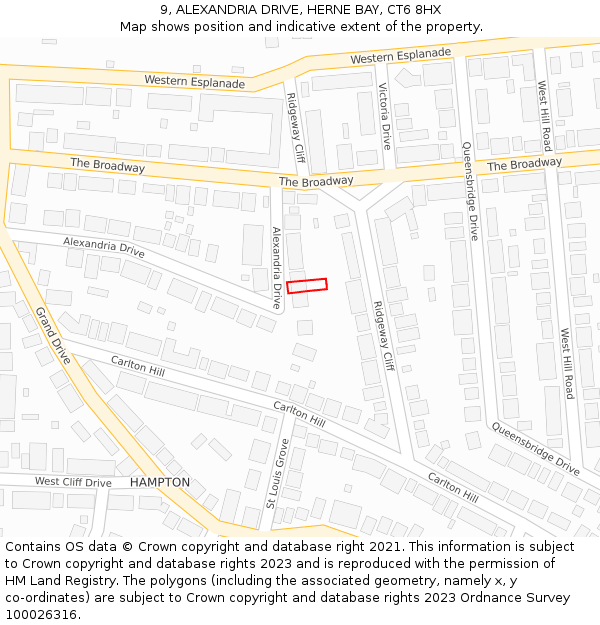 9, ALEXANDRIA DRIVE, HERNE BAY, CT6 8HX: Location map and indicative extent of plot