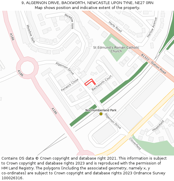 9, ALGERNON DRIVE, BACKWORTH, NEWCASTLE UPON TYNE, NE27 0RN: Location map and indicative extent of plot