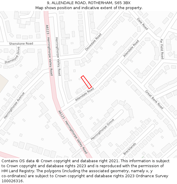 9, ALLENDALE ROAD, ROTHERHAM, S65 3BX: Location map and indicative extent of plot