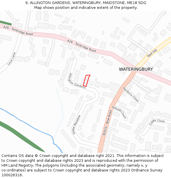 9, ALLINGTON GARDENS, WATERINGBURY, MAIDSTONE, ME18 5DG: Location map and indicative extent of plot