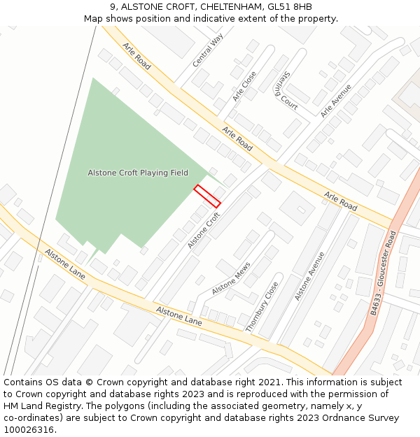 9, ALSTONE CROFT, CHELTENHAM, GL51 8HB: Location map and indicative extent of plot