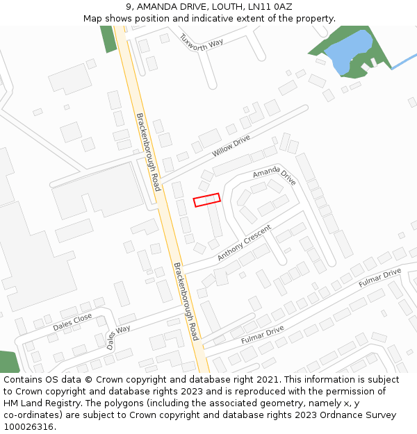 9, AMANDA DRIVE, LOUTH, LN11 0AZ: Location map and indicative extent of plot