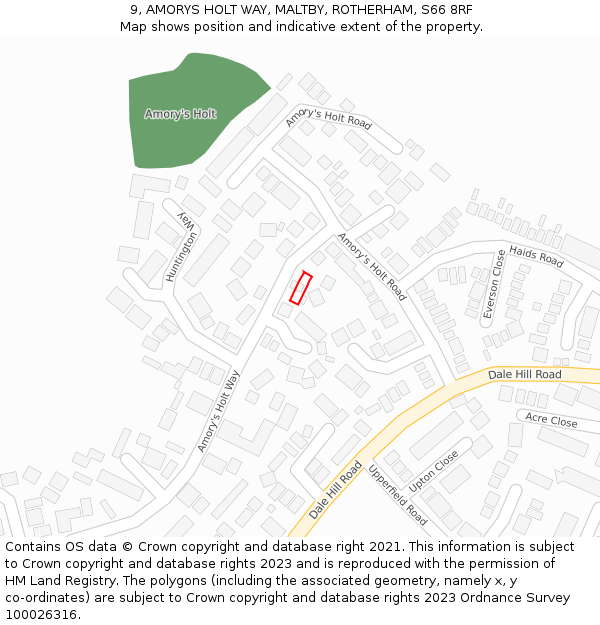 9, AMORYS HOLT WAY, MALTBY, ROTHERHAM, S66 8RF: Location map and indicative extent of plot