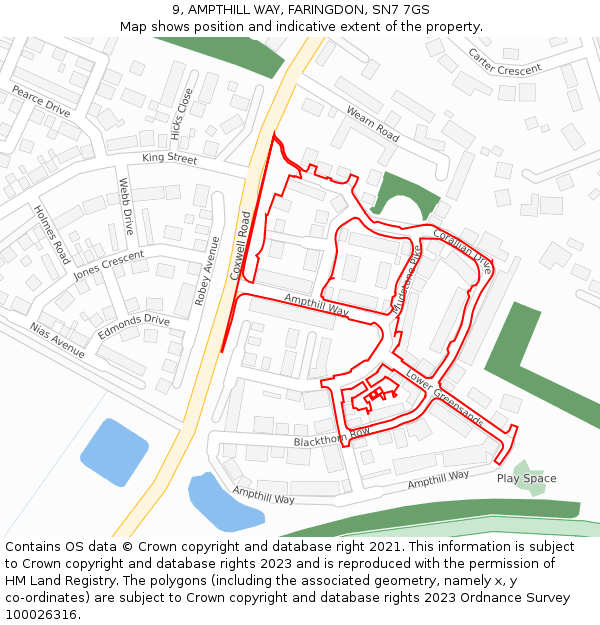 9, AMPTHILL WAY, FARINGDON, SN7 7GS: Location map and indicative extent of plot