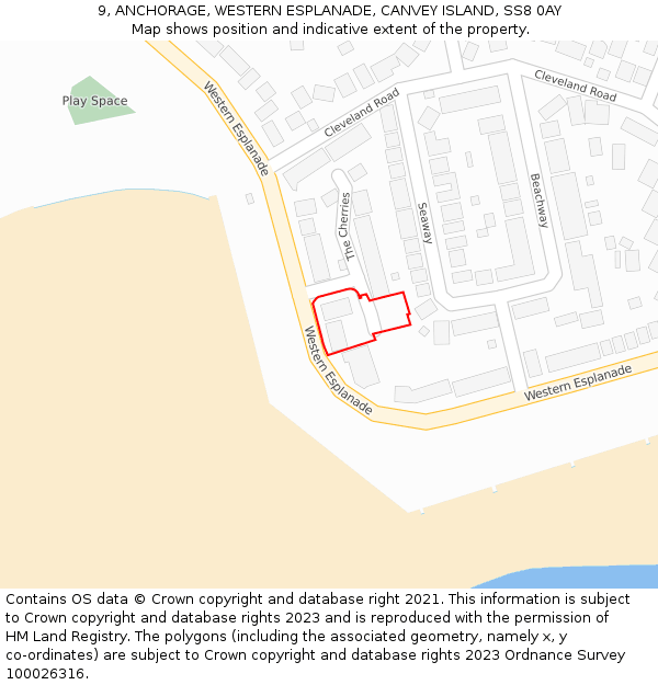9, ANCHORAGE, WESTERN ESPLANADE, CANVEY ISLAND, SS8 0AY: Location map and indicative extent of plot