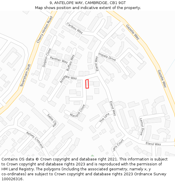 9, ANTELOPE WAY, CAMBRIDGE, CB1 9GT: Location map and indicative extent of plot