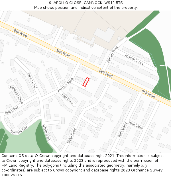 9, APOLLO CLOSE, CANNOCK, WS11 5TS: Location map and indicative extent of plot