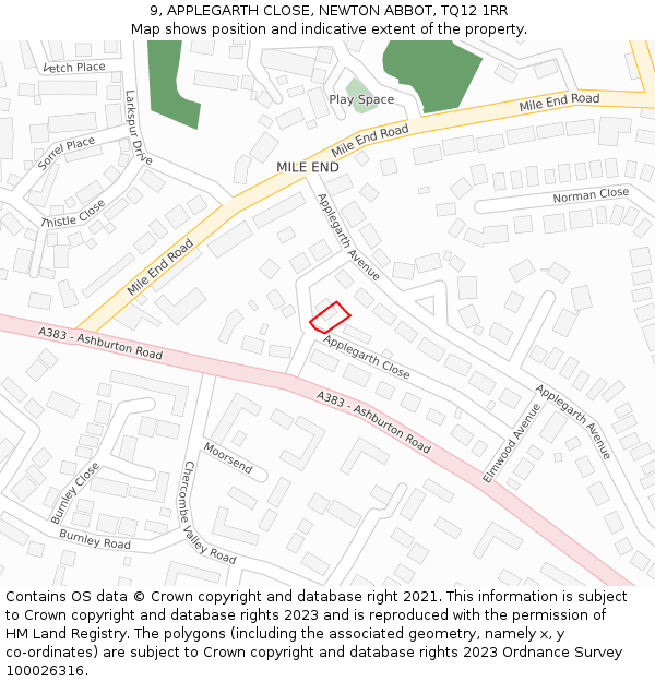 9, APPLEGARTH CLOSE, NEWTON ABBOT, TQ12 1RR: Location map and indicative extent of plot