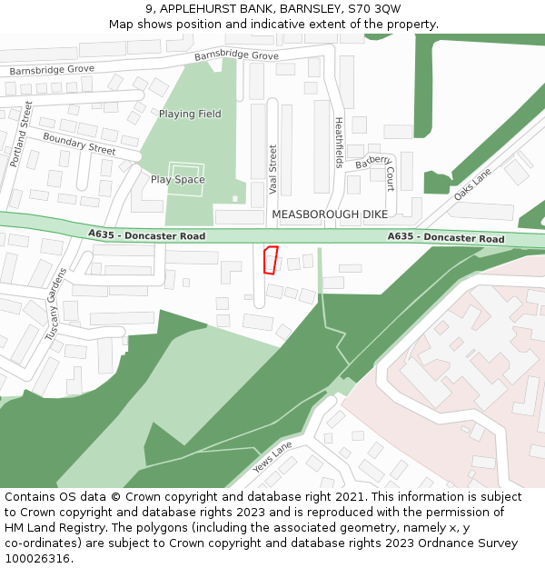 9, APPLEHURST BANK, BARNSLEY, S70 3QW: Location map and indicative extent of plot