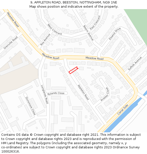 9, APPLETON ROAD, BEESTON, NOTTINGHAM, NG9 1NE: Location map and indicative extent of plot