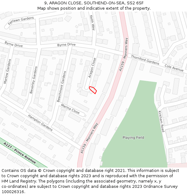 9, ARAGON CLOSE, SOUTHEND-ON-SEA, SS2 6SF: Location map and indicative extent of plot