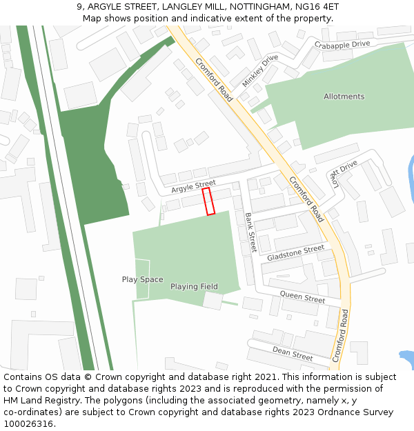 9, ARGYLE STREET, LANGLEY MILL, NOTTINGHAM, NG16 4ET: Location map and indicative extent of plot