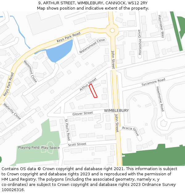 9, ARTHUR STREET, WIMBLEBURY, CANNOCK, WS12 2RY: Location map and indicative extent of plot