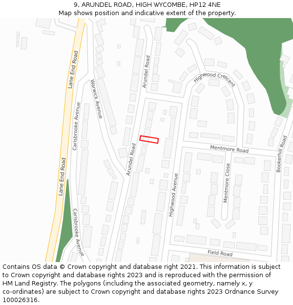 9, ARUNDEL ROAD, HIGH WYCOMBE, HP12 4NE: Location map and indicative extent of plot