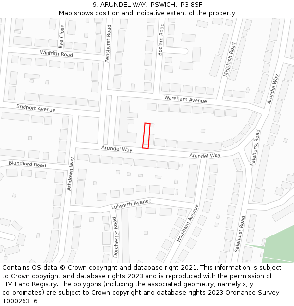 9, ARUNDEL WAY, IPSWICH, IP3 8SF: Location map and indicative extent of plot