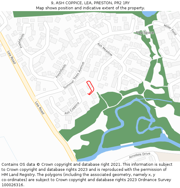 9, ASH COPPICE, LEA, PRESTON, PR2 1RY: Location map and indicative extent of plot